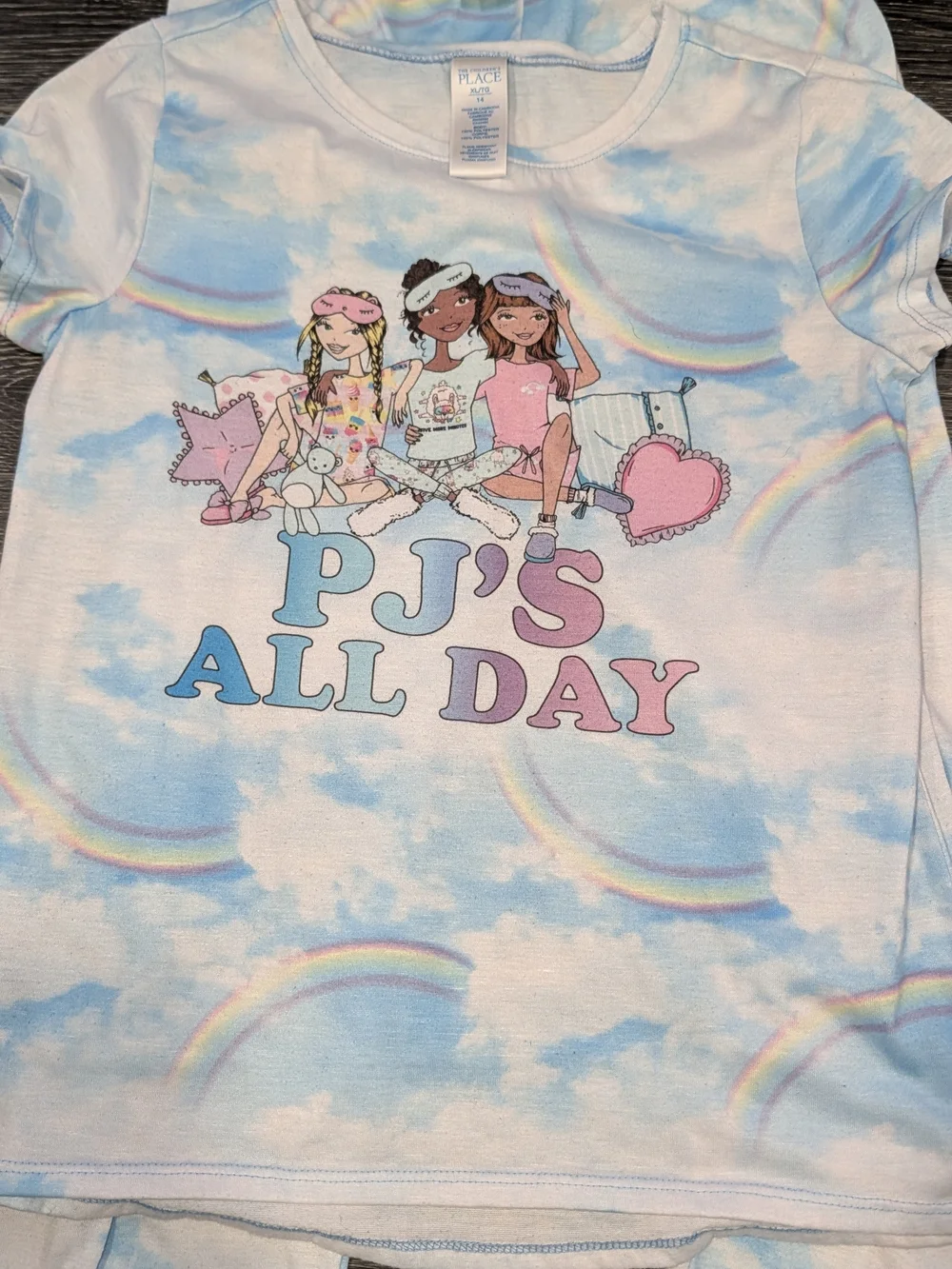 The Children's Place Blue and Pink Cloud & Rainbow PJ Set